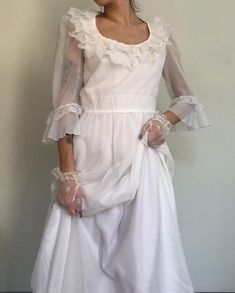 Stunning French wedding lace dress  Size: 40 Worldwide delivery  Free shipping Feminine Lace Wedding Dress With Lace Sleeves, Ruffled Lace Bridesmaid Dress, Feminine Wedding Dresses With Lace Sleeves, Lace Sleeve Wedding Night Dress, Bridesmaid Lace Dress With Ruffles, Lace Bridal Shower Dress With Lace Trim, Lace Wedding Night Dress With Lace Trim, Scalloped Lace Dress For Bridal Shower, White Organza Lace Dress For Wedding