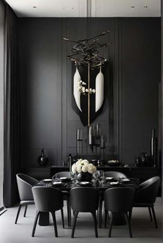 sleek and modern elegant dining room ideas in monochrome Elegant Dining Room Ideas, Contemporary Baroque, Dining Room Colour Schemes, Modern Georgian, Floor Plan Creator, Eclectic Wallpaper, Art Deco Revival, Porch House Plans, Home Design Software