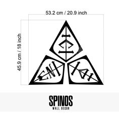 the spinos wall decal is shown in black and white, with an arrow on it