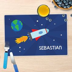 Rocket on the Sky Personalized Kids Placemat - Give Wink Personalized Placemats, Placemats Kids, Table Manners, Kids Focus, Healthy Eating Habits, Eating Habits, Personalised Kids, Summer Activities, Manners