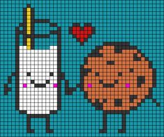 a cross stitch pattern with an image of a cookie and a man holding a heart