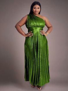 Plus One Shoulder Pleated Hem Dress Green   Sleeveless Fabric Plain A Line Slight Stretch  Weddings & Events, size features are:Bust: ,Length: ,Sleeve Length: Green Dresses Plus Size, Pocket Design Fashion, Green Dresses, Dresses Plus Size, Hem Dress, Dress 100, Maternity Bag, Green Dress, Plus Size Dresses