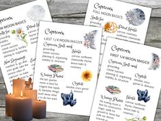 three pamphlets with candles and flowers on them