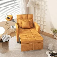 a living room scene with focus on the chair and ottoman