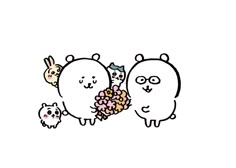 three cartoon bears with flowers in their hands and one bear holding the other's hand