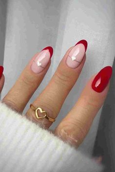 These gorgeous red French tip nails are a CLASSIC. Whether you want minimal red French or long extra french manicure, we've got something here for you Valentines Nails Simple, Red Gel Nails, Red Nail Designs, White Nail, Hot Nails, Heart Nails, Fancy Nails, Chic Nails, French Tip Nails