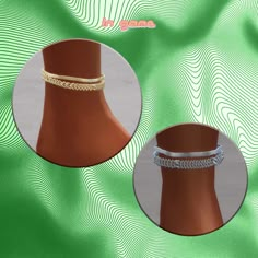 two different types of bracelets on a mannequin's head with wavy background