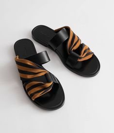 The Best Leather Pool Slide Sandals To Wear This Summer Mens Leather Sandals, Sandals Outfit, Summer Flats, Celine Bag, Diy Shoes, Crochet Bags, Leather Slides, Sandals Black, Gucci Bags