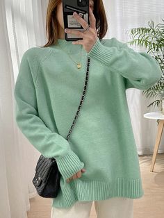 44579603808478 Green Solid Color Sweater For Fall, Green Solid Color Sweater For Spring, Green Solid Color Spring Sweater, Spring Green Solid Color Sweater, Trendy Green Relaxed Sweater, Green Casual Sweater, Trendy Green Sweater With Relaxed Fit, Trendy Green Relaxed Fit Sweater, Casual Green Solid Color Sweater