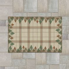 Trail Lodge Plaid Outdoor Area Rug Tree Border, Simple Border, Plaid Rug, Black Forest Decor, Simple Borders, Space Artwork, Light Grey Rug, Brown Plaid, Pine Trees