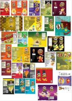 the back side of an assortment of cereals and other items in different colors, shapes and sizes