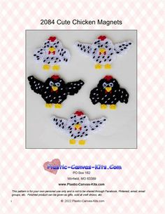 three chickens are made out of black and white polka dots