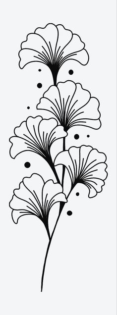 a black and white drawing of some flowers