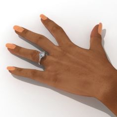 a woman's hand with an engagement ring on her left hand, against a white background