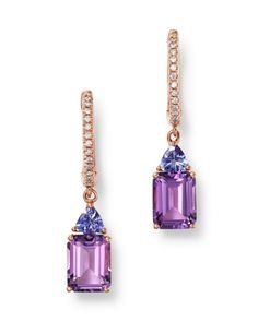 Bloomingdale's Amethyst, Tanzanite & Diamond Drop Earrings in 14K Rose Gold - 100% Exclusive Elegant Lavender Multi-stone Jewelry, Dope Jewelry Accessories, Multicolor Jewelry, Princess Jewelry, Tanzanite Earrings, Tanzanite Diamond, Dope Jewelry, Earrings Inspiration, Amethyst Jewelry