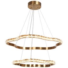 a modern chandelier with three lights hanging from it's center and two circular rings