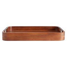 an empty wooden tray on a white background