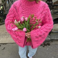 Teonclothingshop Women's casual knitted solid color round neck pullover Autumn Knitwear, Pull Rose, Pull Oversize, Pullover Mode, Solid Sweaters, Estilo Chic, Sweater Collection, Oversize Knit, Oversized Knitted Sweaters