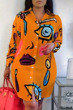 Olivia Mark - Elegant Plus Size Graphic Print Dress Shirt Sukienki Plus Size, Print Shirt Dress, Midi Dress Plus Size, Elegant Midi Dresses, Vestido Plus Size, Dress Women Elegant, Mini Robes, Skirt Mini, Printed Shirt Dress