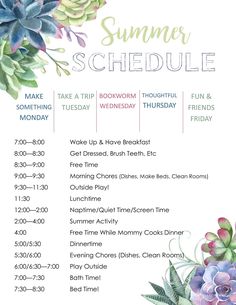 an event schedule with flowers and succulents