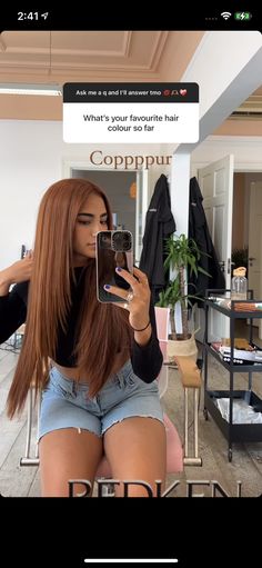 Summer Hair Color For Brown Skin Latina, Redbrownhair Color, Rust Brown Hair, Ginger Hair Tan Skin, Hair Color Ideas For Brown Eyes, Brunette Ginger Hair, Medium Golden Copper Hair, Unique Summer Hair Color, Ginger Hair On Tan Skin