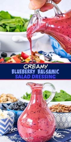 blueberry balsamic salad dressing is being drizzled over the top