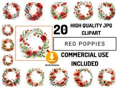 20 high quality 3d clipart red poppys commercial use included - digital collage