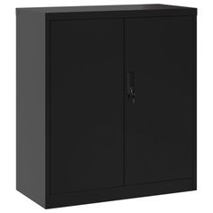 a black cabinet with two doors on one side and an open door on the other