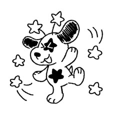 a black and white drawing of a cartoon mouse with stars on it's head