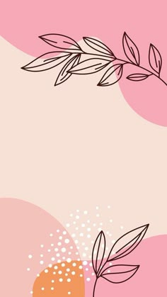 a pink background with leaves and dots