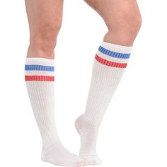 Red, White & Blue Stripe Athletic Knee-High Socks Party City Striped Knee High Socks, Blue Costumes, Romper Designs, Halloween Costume Shop, Dance Routines, White Socks, All The Way Up, Buffalo Bills, Party City