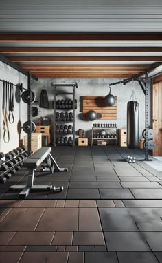 an empty gym room with rows of exercise equipment and weights on the floor in front of it