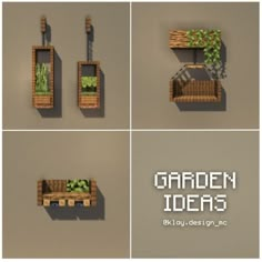 four different types of garden items made out of wood