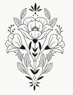 a black and white drawing of flowers