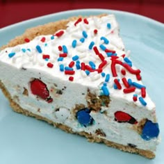 a piece of cake with red, white and blue sprinkles on it