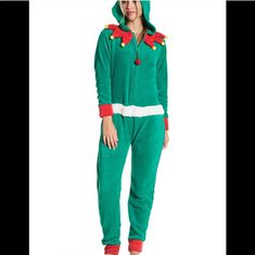 Pj Salvage Couture Bnwt - Perfect For Gifts. Green Elf One Piece Pajama Lounge Suit This Fun And Insanely Cute Unicorn Jumpsuit Will Certainly Bring Some Magic To Your Evenings This Holiday Season. You Will Be The Star Of All The Sleepovers, Movie Nights And Hot Chocolate Parties!! Lounge In Cute, High Style. And To Watch Elf While Wearing An Elf Suit -- Priceless! Green Body With Red At Cuffs And Ankles. Red Bib With Gold Plush Details. Green Hood With Gold Plush Bal. Front Zip Closure With Red Elf Suit, Green Elf, Cute Onesies, Pajama Lounge, Paul Frank, One Piece Pajamas, Pajama Set Women, Christmas Pajamas, Christmas Sweater