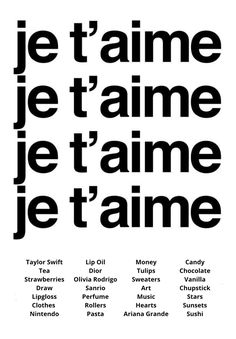 a black and white poster with the words je t'aime