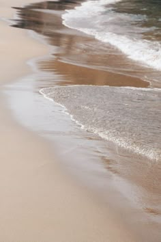 two birds standing on the beach next to the water and waves coming in from the ocean