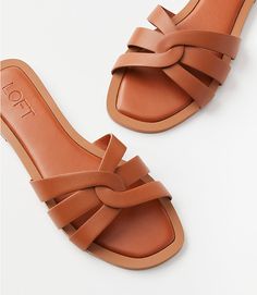 Strappy Leather Slide Sandals Leather Footwear Women, Palm Slippers, Shoes Pics, Socks Sandals, Sandals Design, Shoes Heels Classy, Flat Slippers, Leather Cuts, Women's Socks