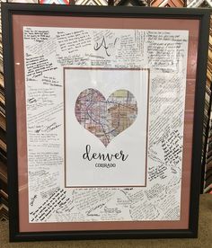 a framed photo with the words i love denver written on it and a heart in the middle