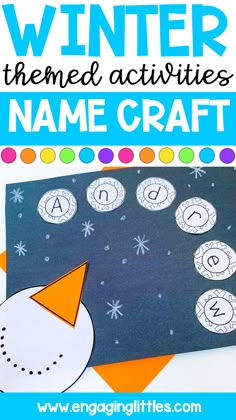 winter themed name craft for kids with the title overlay that reads winter themed name crafts