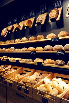 a bakery filled with lots of different types of bread