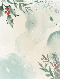 watercolor christmas background with holly and mist