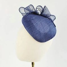 Navy Blue Sloped Beret Hat with Loops - Imogen's Imagination Curls Inspiration, Sinamay Hats, Hat Box, Royal Ascot