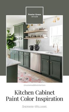 the kitchen cabinet paint color is green