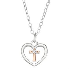 "Enhance your everyday style with this Charming Girl heart and cross pendant necklace. NECKLACE DETAILS Chain length: 15 in. Chain type: cable Clasp: spring-ring Metal: sterling silver Finish: polished Packaging: boxed Made with Swarovski crystals Size: 18"". Color: Multicolor. Gender: female. Age Group: adult." Heart And Cross, Necklace Necklace, Necklace Size, Ring Metal, Cross Pendant Necklace, Sterling Silver Heart, Silver Heart, Everyday Style, Metal Rings