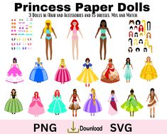 the princess paper dolls are all different styles and sizes