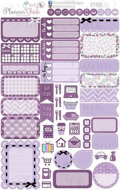 purple stickers with hearts and other items