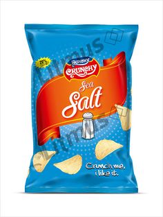 a bag of potato chips with the word,'crunchy sea salt'on it