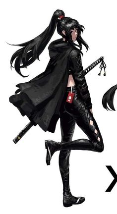 Black Haired Swordsman Art, Modern Ninja Concept Art, Samurai Pose Reference, Anime Ninja Female, Female Ninja Art, Samurai Character Art, Female Samurai Character Art, Character Inspiration Female, Character Art Female